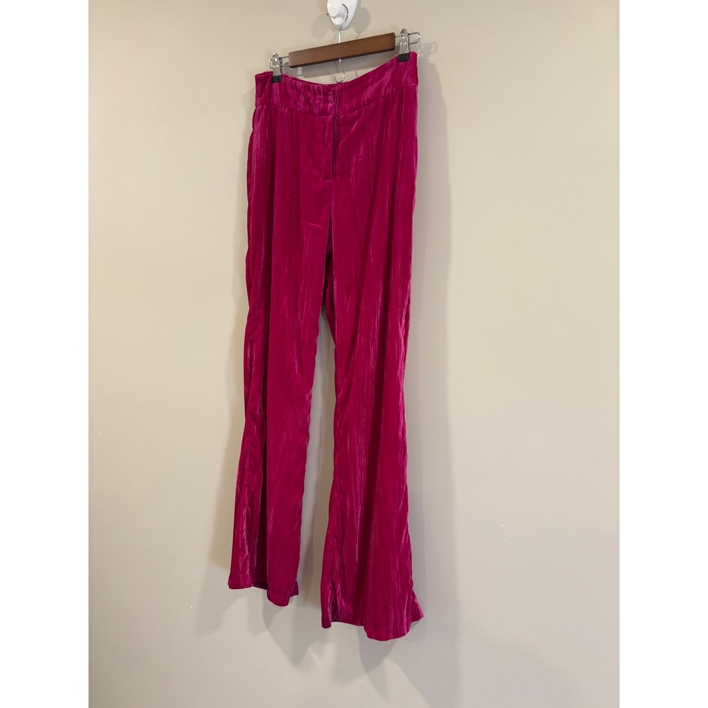 Nasty Gal Collection Velvet Trousers Hot Pink Excellent Wide Leg High Rise Pants - Picture 3 of 9